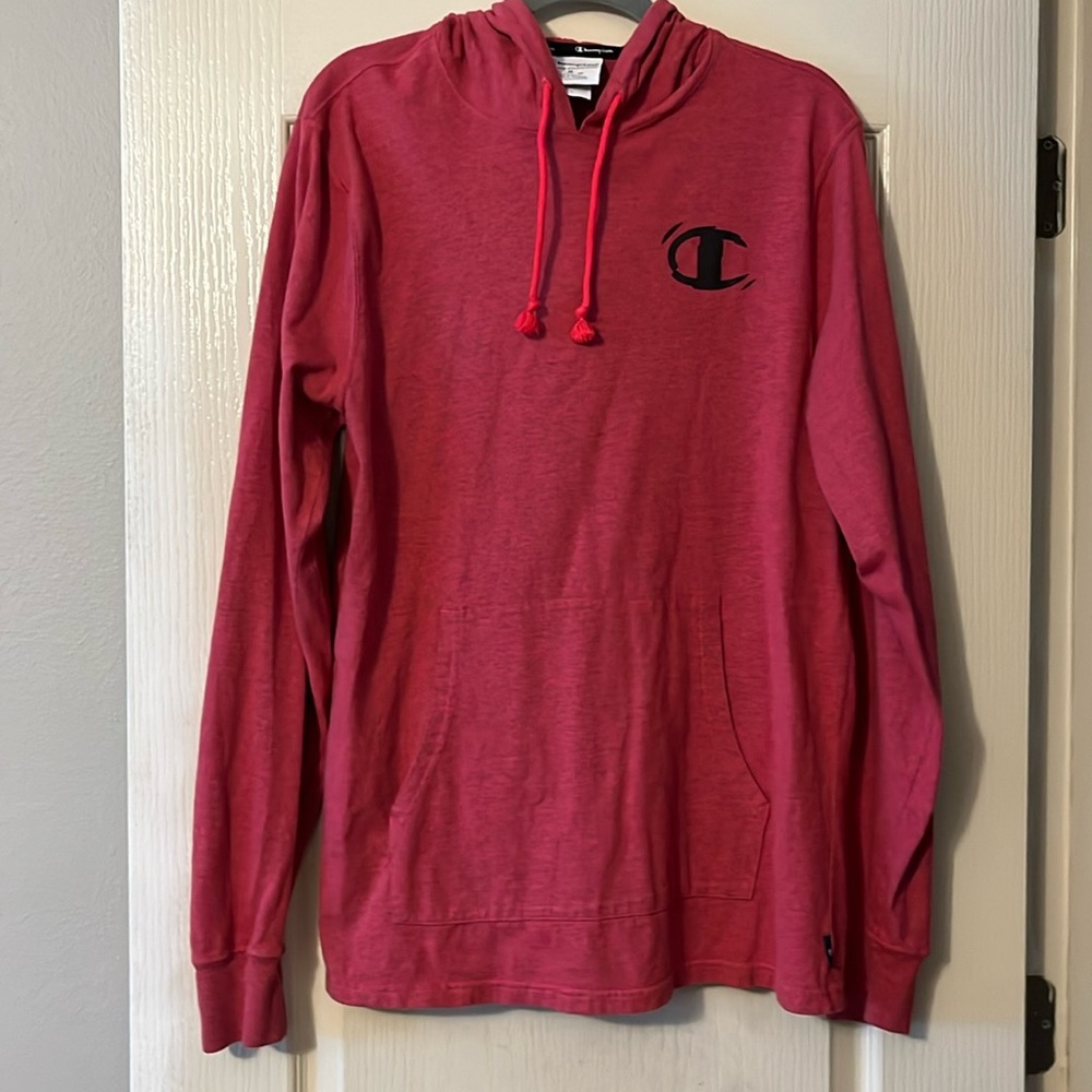 Men’s Champion hooded long sleeve shirt. Medium